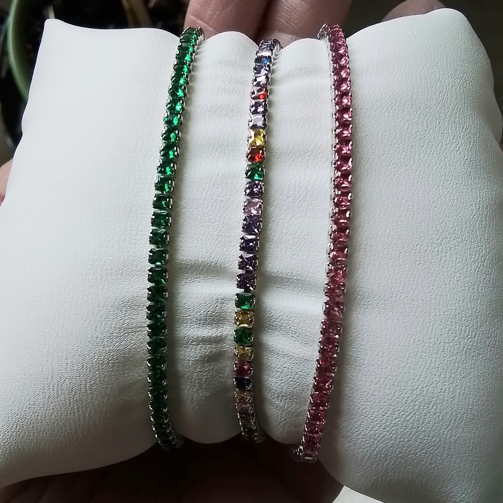 Pretty Bird Green, Multicolor and Pink Gemstone Bracelets - Picture 2 of 6
